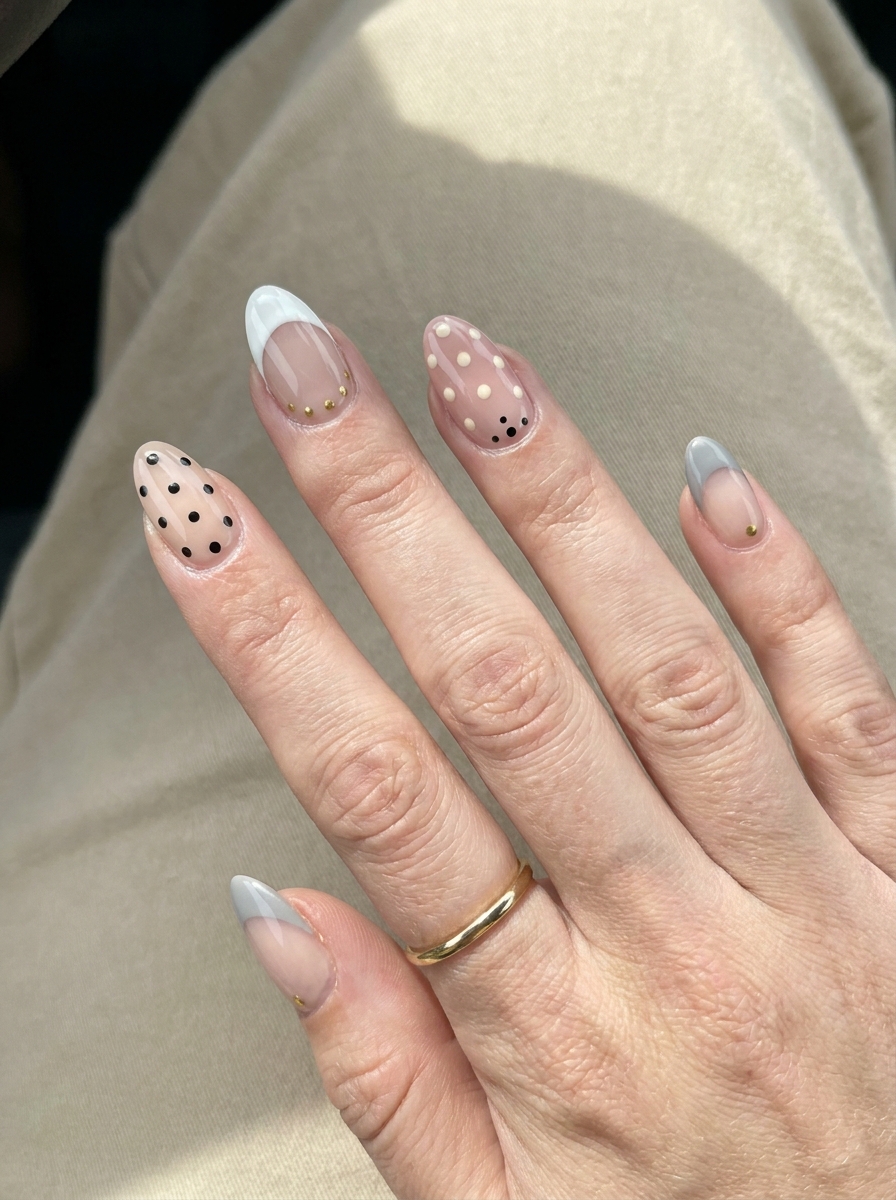 Mix-and-Match Polka Dot Nails mit verschiedenen Punkt- und French Details